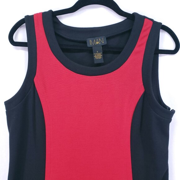 IMAN Red Black Scoop Neck Bodycon Mid Length Colorblock Business Office Dress L - Picture 6 of 13